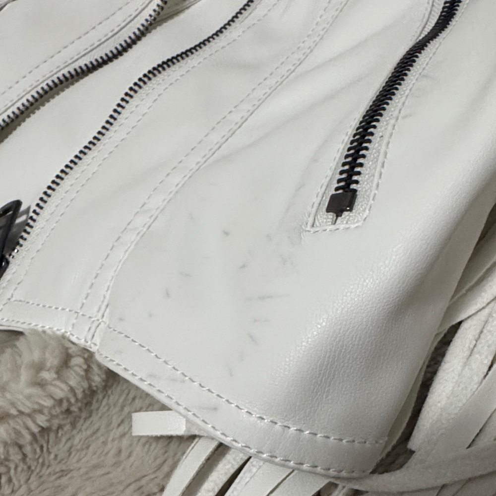 Faux Leather Fringe White Moto Jacket - M - Picture 13 of 16